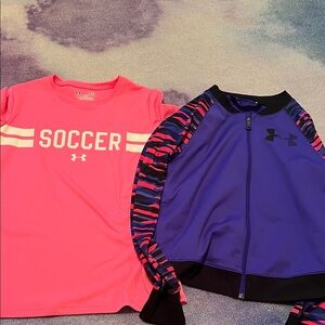 Girls Under Armour Kids Long Sleeve Soccer Tee and Jacket - Pink and Purple
